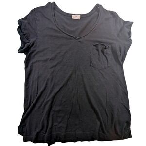 t la V Neck Tee – S Black Cotton Modal Pocket Minimalist Made in USA